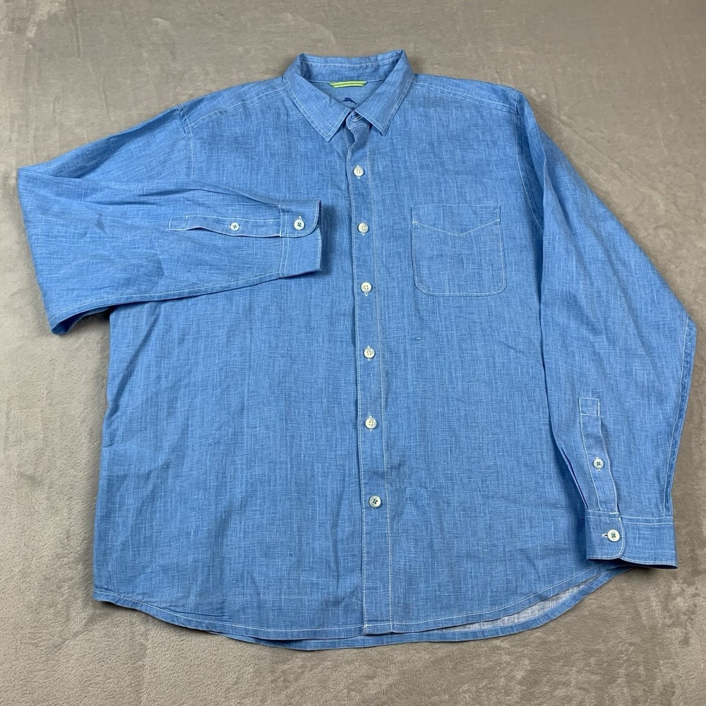 Tommy Bahama Shirt Men XL Blue Linen Long Sleeve Button Up Casual Beach Vacation - Picture 2 of 8